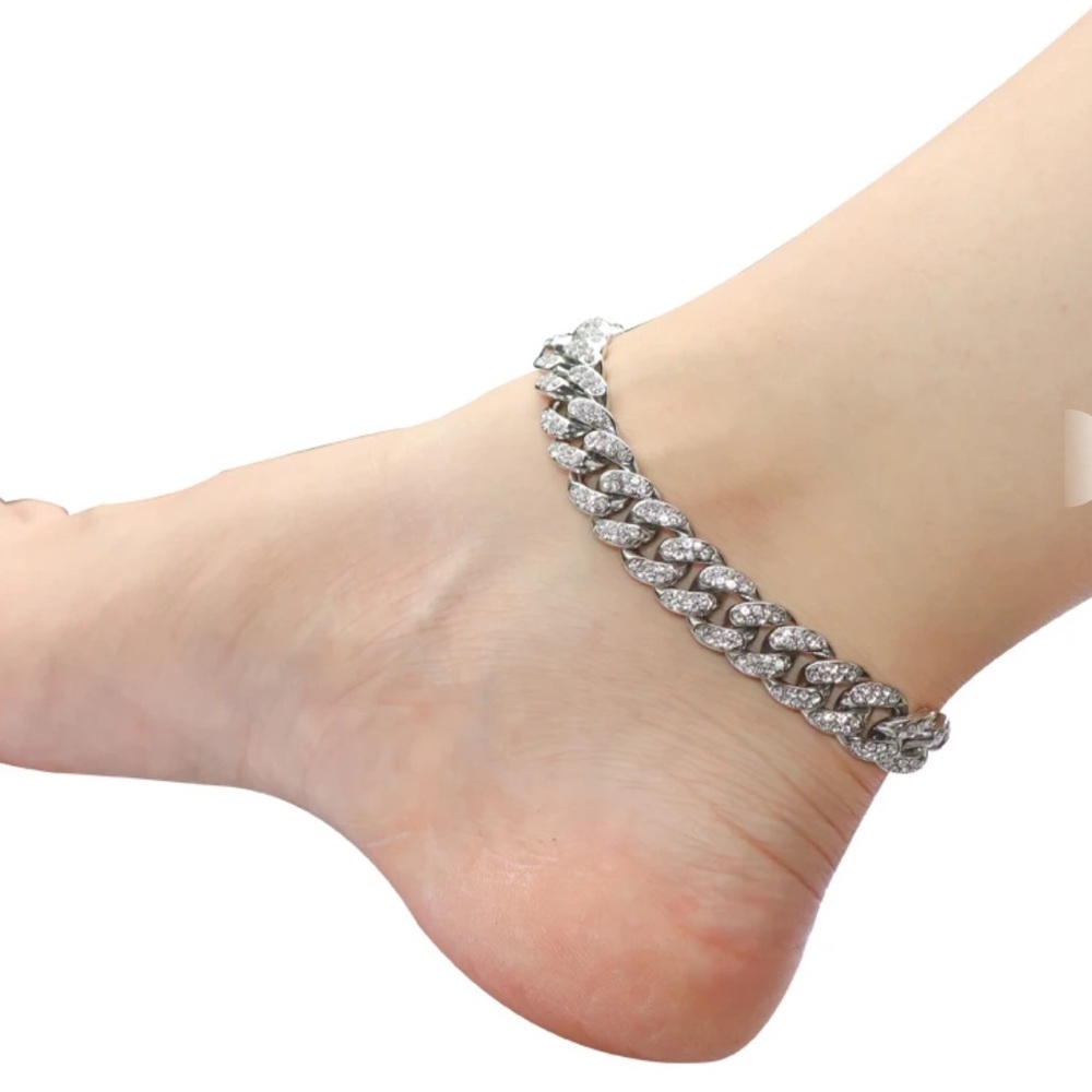 **NEVER WORN** 18K Gold Plated Micro Cubic Zircon CZ Cuban Chain Ankle Bracelet